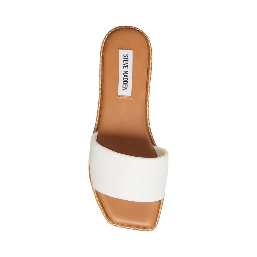 White Steve Madden ra Leather Women's Slides | PH 1560VHB